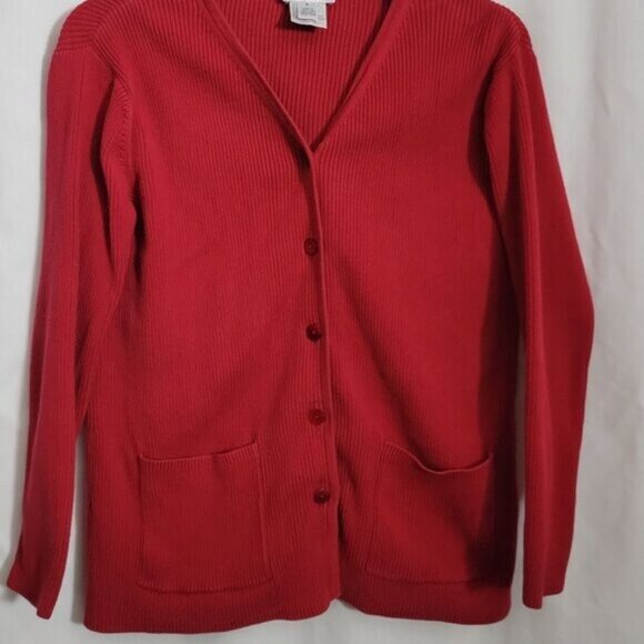 Talbots Petites Small Red Sweater Button Up Cardigan w/pockets V-neck knit EUC - Picture 3 of 7